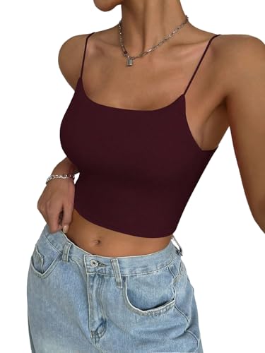 GORGLITTER Damen Top Spaghettiträger Tops Rückenfreies Sommertop mit Cut Outs Bauchfreie Oberteile Ärmellose Unterhemden Trägertop BH-Hemd Croptop Rot S von GORGLITTER
