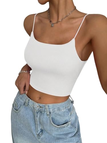 GORGLITTER Damen Top Spaghettiträger Tops Rückenfreies Sommertop mit Cut Outs Bauchfreie Oberteile Ärmellose Unterhemden Trägertop BH-Hemd Croptop Weiß S von GORGLITTER