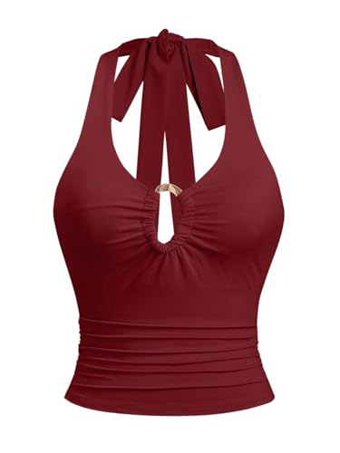 GORGLITTER Damen Top Trägertop Y2k Camisole Crop Top Neckholder Oberteil Halter Tops Bauchfreies Oberteile Y2k Outfit Bordeaux M von GORGLITTER