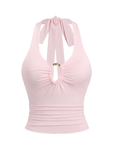 GORGLITTER Damen Top Trägertop Y2k Camisole Crop Top Neckholder Oberteil Halter Tops Bauchfreies Oberteile Y2k Outfit Rosa XS von GORGLITTER