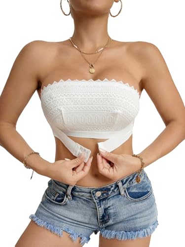 GORGLITTER Damen Trägerlos BH Push Up Vorderverschluss Unterwäsche Ohne Bügel Rückenfrei BH Tops Bandeau Bra Trägerlos Bralette Tube Top Weiß L von GORGLITTER