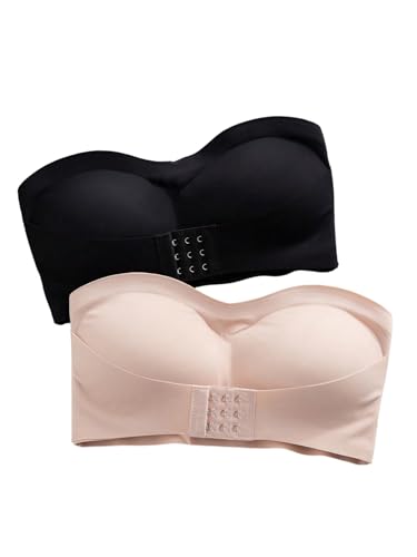 GORGLITTER Damen Trägerloser BH Push Up Bra Ohne Bügel Unterwäsche Mit Vorderverschluss Bralette Mit Rutschfester Silikon Nahtloser BHS Schwarz Mehrfarbig L von GORGLITTER