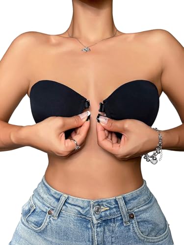 GORGLITTER Damen Trägerloser BH Push Up Bralette mit Bügel Bra Vorderverschluss BHS Rückenfrei Unterwäsche ohne Träger Nahtlos Schwarz XS von GORGLITTER