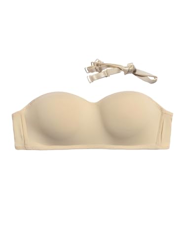 GORGLITTER Damen Trägerloser BH Push Up Unterwäsche Ohne Bügel Bandeau BHS Rückenfrei Bralette mit Unsichtbar Träger Tube Top Beige XS von GORGLITTER