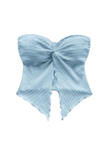 GORGLITTER Damen Trägerloses Top Sommer Croptop Bauchfrei Oberteil Y2K Schulterfrei Tops Rave Partytop Festival Outfit Sommertop mit Schlitz Blau L von GORGLITTER