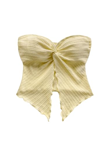 GORGLITTER Damen Trägerloses Top Sommer Croptop Bauchfrei Oberteil Y2K Schulterfrei Tops Rave Partytop Festival Outfit Sommertop mit Schlitz Gelb L von GORGLITTER