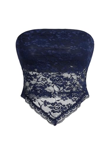 GORGLITTER Damen Trägerloses Top Tube Tops Spitzentop Y2k Oberteil Schulterfrei Asymmetrisch Bandeau-Top Dunkelblau L GORGLITTER Damen Trägerloses Top Tube Tops Spitzentop Y2k Oberteil Schulterfrei Asymmetrisch Bandeau-Top Dunkelblau L von GORGLITTER