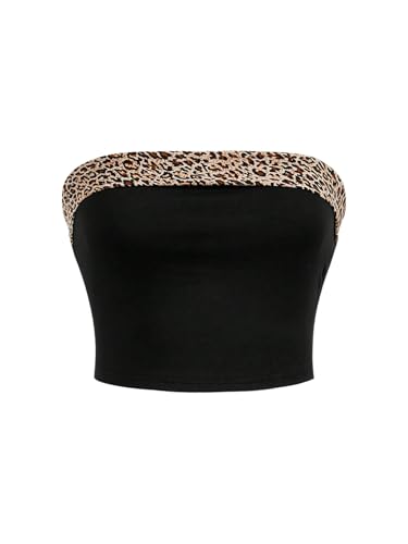 GORGLITTER Damen Trägerloses Top Y2K Crop Top Schulterfrei Oberteile Bauchfrei Tube Top Ärmelloses Sommertop Partytop Schwarz und Braun XS von GORGLITTER