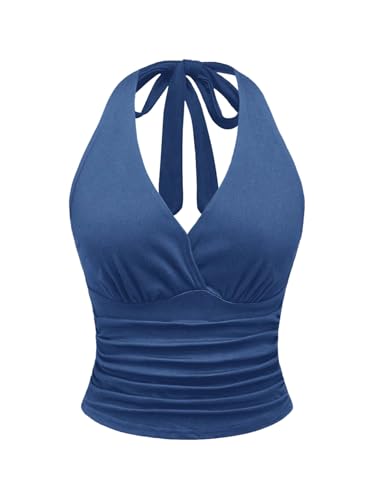 GORGLITTER Damen Trägertop mit Leopardmuster Y2K Top Festival Outfit Oberteil Neckholder Partytop Blau XL von GORGLITTER