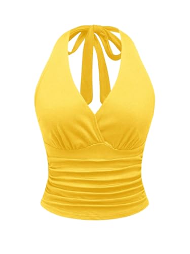 GORGLITTER Damen Trägertop mit Leopardmuster Y2K Top Festival Outfit Oberteil Neckholder Partytop Gelb XXL von GORGLITTER