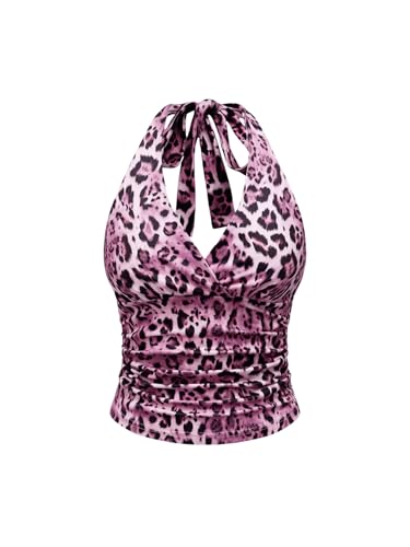 GORGLITTER Damen Trägertop mit Leopardmuster Y2K Top Festival Outfit Oberteil Neckholder Partytop Violett M von GORGLITTER