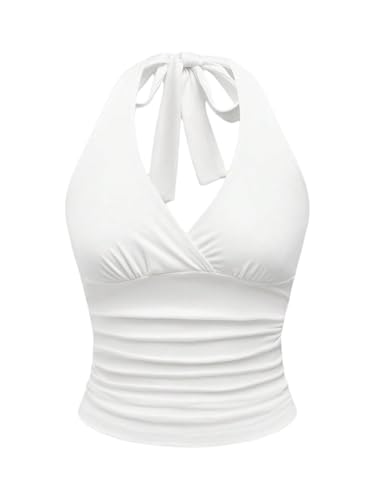 GORGLITTER Damen Trägertop mit Leopardmuster Y2K Top Festival Outfit Oberteil Neckholder Partytop Weiß XS GORGLITTER Damen Trägertop mit Leopardmuster Y2K Top Festival Outfit Oberteil Neckholder Partytop Weiß XS von GORGLITTER