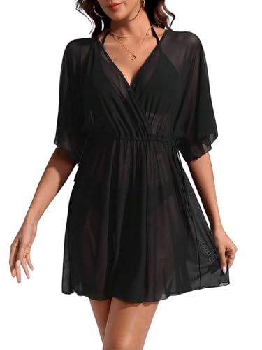 GORGLITTER Damen Transparent Kimono Strand Cardigan Strandkleid Loose Kurz Boho Bikini Cover Up Oversized Mode Leichte Beachwear Strandponcho aus Netzstoff Schwarz XL GORGLITTER Damen Transparent Kimono Strand Cardigan Strandkleid Loose Kurz Boho Bikini Cover Up Oversized Mode Leichte Beachwear Strandponcho aus Netzstoff Schwarz XL von GORGLITTER