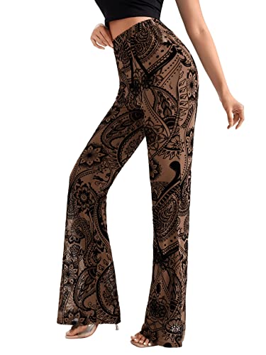 GORGLITTER Damen Transparent Schlaghose Yogahose Elastischer Bund Mesh Lange Hosen Hohe Taille Strandhose Schwarz und Kamel M von GORGLITTER