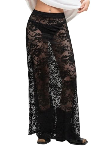GORGLITTER Damen Transparenter Spitze Rock Lang Cover-Up Röcke Durchsichtige Röcke Spitzenrock Partyrock Rave Festival Outfit Schwarz L GORGLITTER Damen Transparenter Spitze Rock Lang Cover-Up Röcke Durchsichtige Röcke Spitzenrock Partyrock Rave Festival Outfit Schwarz L von GORGLITTER