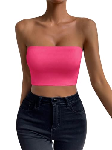 GORGLITTER Damen Tube Top Basic Bandeau Tops Basic Oberteile Ärmellos Sommertop Trägerlos Damentop Bauchfrei Freizeittop Schulterfreies Crop-Top Heißes Pink S GORGLITTER Damen Tube Top Basic Bandeau Tops Basic Oberteile Ärmellos Sommertop Trägerlos Damentop Bauchfrei Freizeittop Schulterfreies Crop-Top Heißes Pink S von GORGLITTER