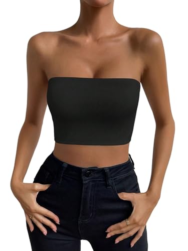 GORGLITTER Damen Tube Top Basic Bandeau Tops Basic Oberteile Ärmellos Sommertop Trägerlos Damentop Bauchfrei Freizeittop Schulterfreies Crop-Top Schwarz L GORGLITTER Damen Tube Top Basic Bandeau Tops Basic Oberteile Ärmellos Sommertop Trägerlos Damentop Bauchfrei Freizeittop Schulterfreies Crop-Top Schwarz L von GORGLITTER