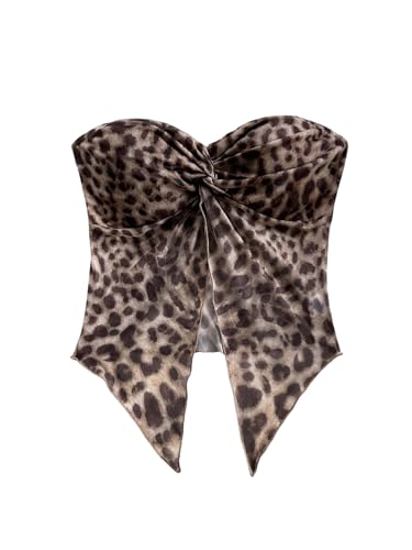 GORGLITTER Damen Tube Top Leopardenmuster Bandeau Tops Trägerlose Oberteile mit Zwirn Rückenfreies Sommertop Ärmelloses Freizeittop Bauchfreies Crop-Top Leo M von GORGLITTER