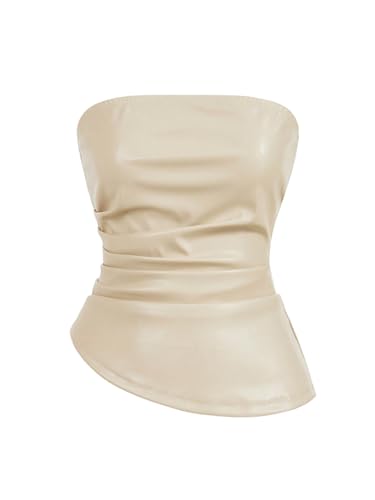 GORGLITTER Damen Tube Top PU Leder Sommertop Trägerlose Oberteile Ärmellos Ledertop Bandeau Tops Schulterfreies Partytop Clubtop Festivaloutfits Aprikosenfarben L von GORGLITTER