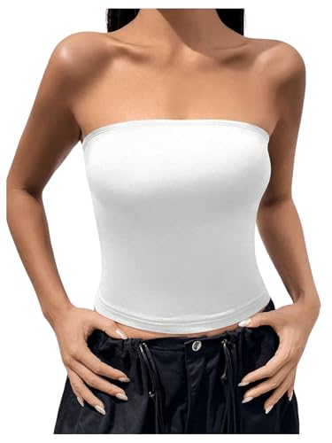 GORGLITTER Damen Tube Top Trägerloses Crop Top Schulterfrei Sommer Tops Röhrenoberteil Bandeau-Top Basic Oberteil Weiß M von GORGLITTER