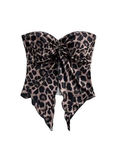 GORGLITTER Damen Tube Top Trägerloses Top Crop Top Schulterfrei Sommer Tops Leoparden-Muster Röhrentop Bandeau-Top mit Schlitz vorne Leo S von GORGLITTER
