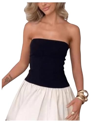 GORGLITTER Damen Tube Top Trägerloses Top Crop Top Schulterfrei Sommer Tops Röhrentop Bandeau-Top Basic Schlauchtop Schwarz L von GORGLITTER