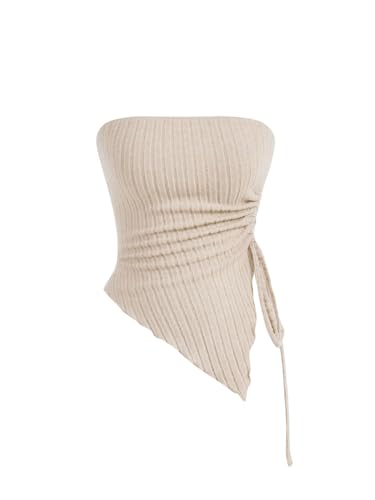 GORGLITTER Damen Tube Top Trägerloses Top Schulterfrei Sommer Tops Asymmetrisch Bandeau-Top mit Seitenschlitz Aprikosenfarben S von GORGLITTER