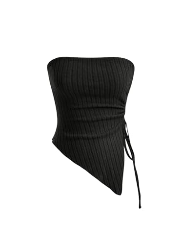 GORGLITTER Damen Tube Top Trägerloses Top Schulterfrei Sommer Tops Asymmetrisch Bandeau-Top mit Seitenschlitz Schwarz XS von GORGLITTER