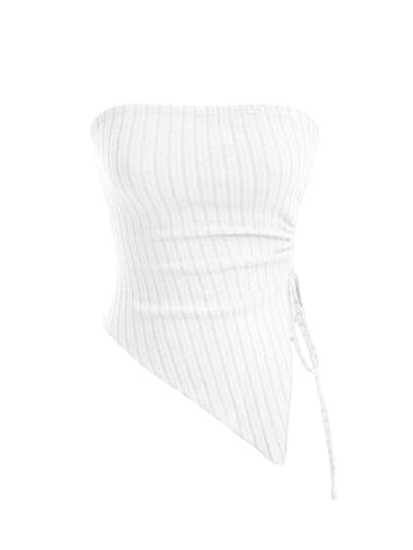 GORGLITTER Damen Tube Top Trägerloses Top Schulterfrei Sommer Tops Asymmetrisch Bandeau-Top mit Seitenschlitz Weiß S von GORGLITTER