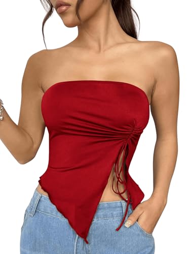 GORGLITTER Damen Tube Top Trägerloses Top Schulterfrei Sommertops Asymmetrisch Bandeau-Top mit Seitenschlitz Rot XS GORGLITTER Damen Tube Top Trägerloses Top Schulterfrei Sommertops Asymmetrisch Bandeau-Top mit Seitenschlitz Rot XS von GORGLITTER