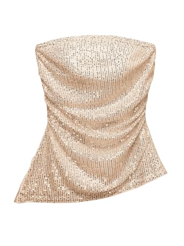 GORGLITTER Damen Tube Tops Pailletten-Dekor Sommer Top Oberteile Asymmetrisch Bandeau-Top Sommer Trägerloses Crop Top Elegant Ärmellos Freizeittop Champagnerfarben M GORGLITTER Damen Tube Tops Pailletten-Dekor Sommer Top Oberteile Asymmetrisch Bandeau-Top Sommer Trägerloses Crop Top Elegant Ärmellos Freizeittop Champagnerfarben M von GORGLITTER