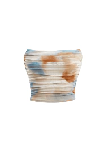 GORGLITTER Damen Tube Tops Trägerloses Crop Top Schulterfrei Bauchfreies Bandeau-Oberteil mit Tie-Dye-Rüschen Braun XL GORGLITTER Damen Tube Tops Trägerloses Crop Top Schulterfrei Bauchfreies Bandeau-Oberteil mit Tie-Dye-Rüschen Braun XL von GORGLITTER
