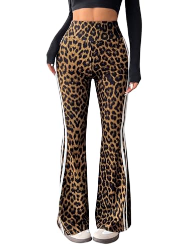 GORGLITTER Damen Y2K Hose Lang Hohe Taille Schlaghose Freizeithose Leoparden Schlagleggings Jogginghose Casualhose Herbst Outfit Leoparden S von GORGLITTER