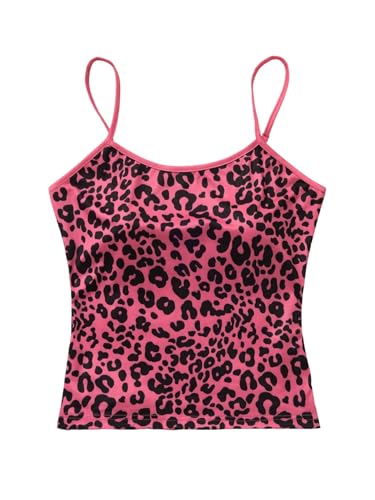 GORGLITTER Damen Y2K Spaghettiträger Top Leoparden Sommertop Ärmelloses Camisole Bauchfreie Trägertop Leo Oberteile Freizeittop Partytop Heißes Pink XS GORGLITTER Damen Y2K Spaghettiträger Top Leoparden Sommertop Ärmelloses Camisole Bauchfreie Trägertop Leo Oberteile Freizeittop Partytop Heißes Pink XS von GORGLITTER