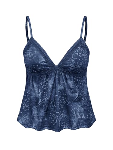 GORGLITTER Damen Y2k Camisole Spaghettiträger Tops Sommer Crop Top Ärmellos Oberteil Casualtop mit Kontrast Spitze Blau M von GORGLITTER