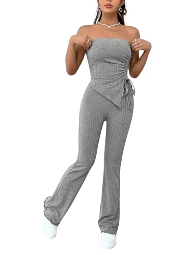 GORGLITTER Damen Zweiteiliger Set Ärmellos Tubetop und Hose Outfit Set Streetwear Freizeitanzug mit Leggingpants Grau M von GORGLITTER