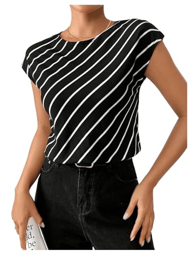 GORGLITTER Damen gestreiftes T-Shirt Lässig Kurzarmshirts Fledermausärmel Tops Sportlich Tshirt Locker Oberteil Luftiges Top Schwarz S GORGLITTER Damen gestreiftes T-Shirt Lässig Kurzarmshirts Fledermausärmel Tops Sportlich Tshirt Locker Oberteil Luftiges Top Schwarz S von GORGLITTER