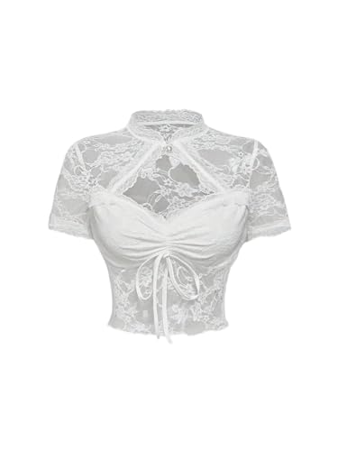 GORGLITTER Dirndl Bluse Damen Elegant Dirndlblusen Spitze Kurzarm Bluse Trachtenbluse Spitzenbluse Cut Out Oberteil Durchsichtig Top Festival Outfit Weiß M GORGLITTER Dirndl Bluse Damen Elegant Dirndlblusen Spitze Kurzarm Bluse Trachtenbluse Spitzenbluse Cut Out Oberteil Durchsichtig Top Festival Outfit Weiß M von GORGLITTER