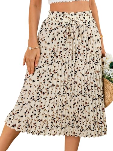 GORGLITTER Faltenrock Damen Elegant Elastische Taille Midi Rock Gemusterter Plisseerock A-Linie Midirock Hohe Taille Freizeitrock Causal Röcke Beige M GORGLITTER Faltenrock Damen Elegant Elastische Taille Midi Rock Gemusterter Plisseerock A-Linie Midirock Hohe Taille Freizeitrock Causal Röcke Beige M von GORGLITTER