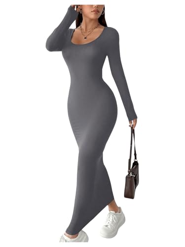 GORGLITTER Figurbetontes Kleid Damen Elegant Maxi Kleid Langarm Kleid Mit U Ausschnitt Strickkleid Lang Bleistiftkleid Grau S GORGLITTER Figurbetontes Kleid Damen Elegant Maxi Kleid Langarm Kleid Mit U Ausschnitt Strickkleid Lang Bleistiftkleid Grau S von GORGLITTER