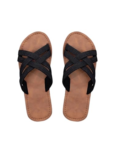 GORGLITTER Flache Sandalen Damen Sommer Riemchensandalen Boho Sandaletten Offene Zehe Freizeitsandalen Sommersandalen Strandsandalen Outdoor Schuhe Mode Hausschuhe Schwarz EUR39 von GORGLITTER