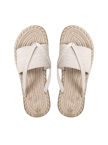 GORGLITTER Flache Sandalen Damen Sommer Zehensandalen Boho Sandalette Casual Urlaubssandalen Freizeitsanelen Strandsandalen Strandschuhe Hausschuhe Aprikosenfarben CN40 von GORGLITTER