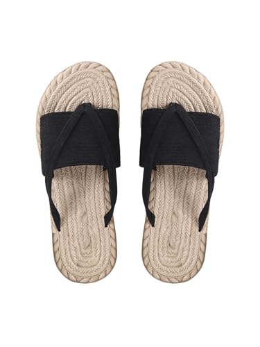 GORGLITTER Flache Sandalen Damen Sommer Zehensandalen Boho Sandalette Casual Urlaubssandalen Freizeitsanelen Strandsandalen Strandschuhe Hausschuhe Schwarz CN39 von GORGLITTER