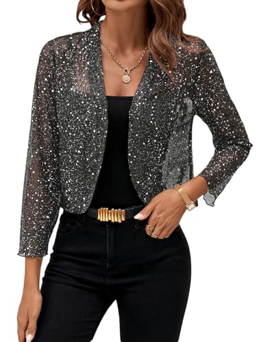 GORGLITTER Glitzer Oberteile Damen Party Outfit Mesh Glitzer Jacke Transparente Jacke Festival Outfit Sommer Cardigan Leicht Langarm Tops Grau L GORGLITTER Glitzer Oberteile Damen Party Outfit Mesh Glitzer Jacke Transparente Jacke Festival Outfit Sommer Cardigan Leicht Langarm Tops Grau L von GORGLITTER