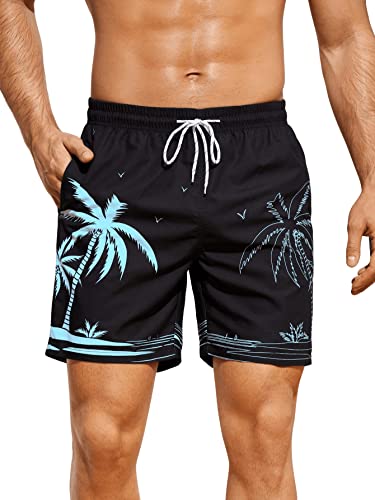 GORGLITTER Herren Badehose Shorts Kurze Sommerhose Elastischer Bund Badeshorts für Männer Böhmisch Surfen Strandhose Surf Shorts mit Tunnelzug Schwarz XL von GORGLITTER