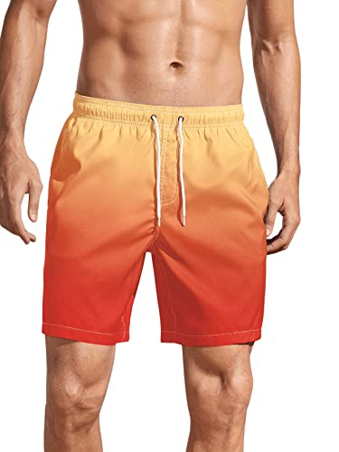 GORGLITTER Herren Badehose Shorts Kurze Sommerhose Elastischer Bund Badeshorts für Männer Schnelltrocknend Surfen Strandhose Surf Shorts mit Tunnelzug Orange XXL von GORGLITTER