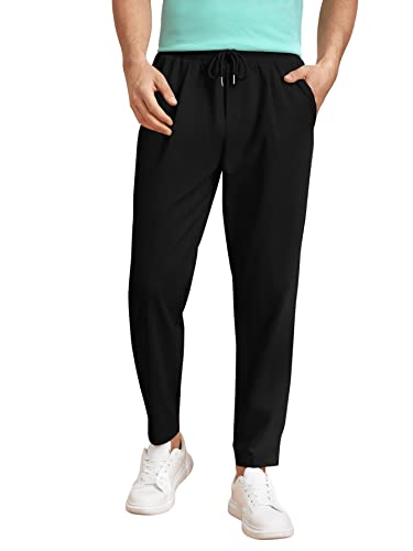 GORGLITTER Herren Karottenhose Classics Chinohosen Lange Hose Elastischer Bund Freizeithose mit Tunnelzug Schwarz L von GORGLITTER