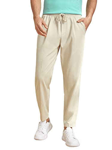 GORGLITTER Herren Karottenhose Classics Lange Hose Elastischer Bund Freizeithose mit Tunnelzug Beige M von GORGLITTER