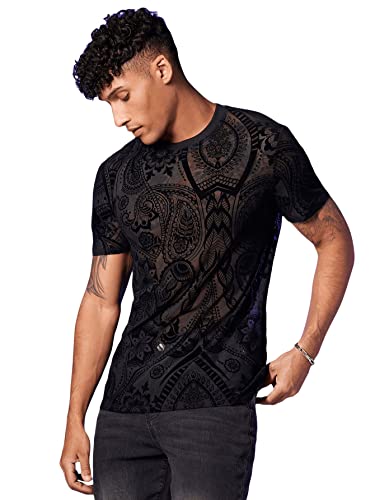 GORGLITTER Herren Muskel Transparent T-Shirt Kurzarm Shirts Netz Hemd Rundkragen Kurzarmshirt mit Beflockt Paisley Schwarz L GORGLITTER Herren Muskel Transparent T-Shirt Kurzarm Shirts Netz Hemd Rundkragen Kurzarmshirt mit Beflockt Paisley Schwarz L von GORGLITTER