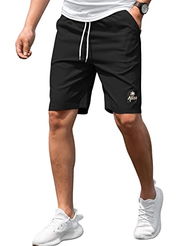 GORGLITTER Herren Shorts Kurze Sommerhose Elastischer Bund Kurze Hosen Bermuda Shorts Sommer Lufthose mit Kordelzug Schwarz XL von GORGLITTER